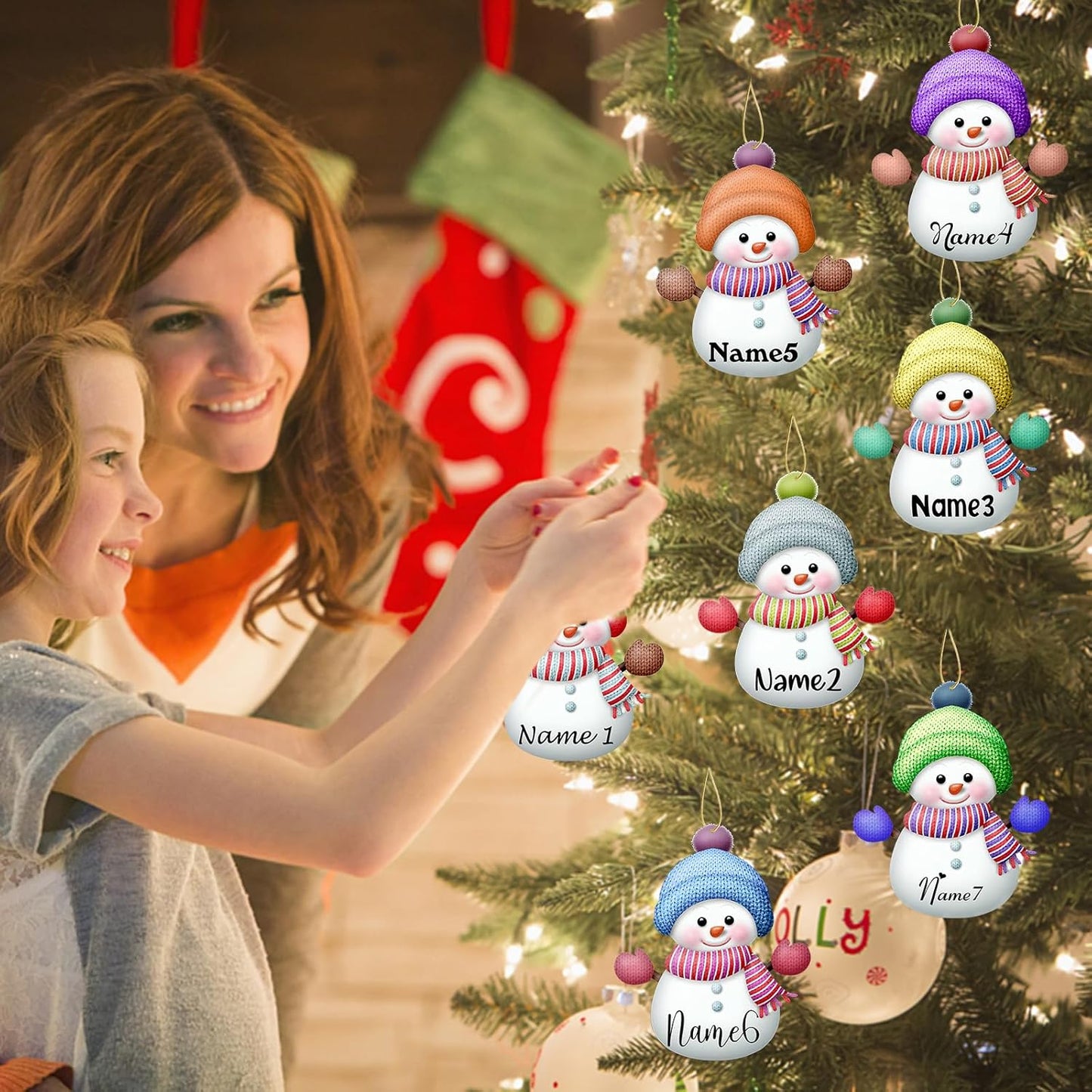 Personalized Christmas Ornaments with Names Snowman Custom Family Ornament Customized Xmas Tree Hanging Wood Decoration Gift 3.15"（8cm） Yellow