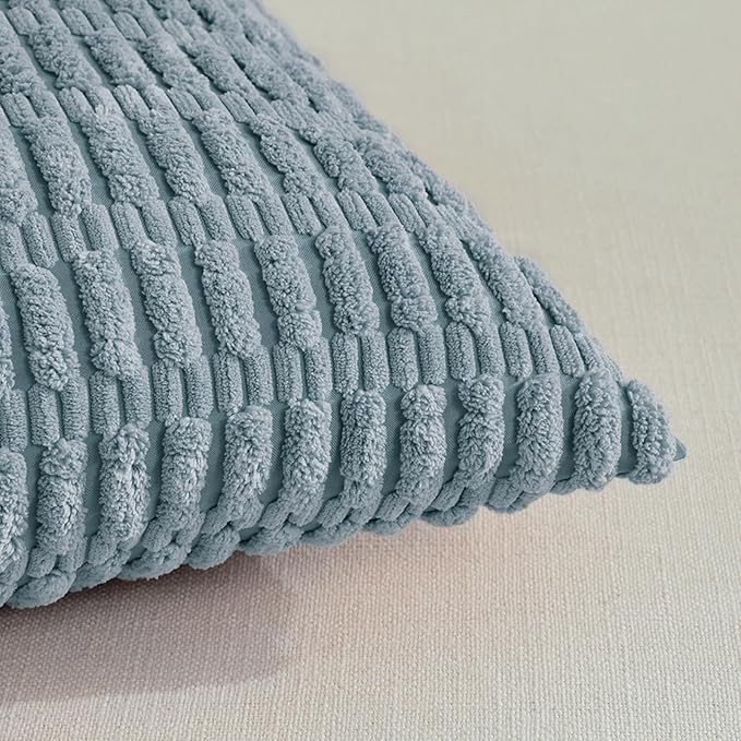 Fancy Homi 4 Packs Decorative Throw Pillow Covers for Living Room Couch Bed, Modern Farmhouse Boho Home Décor Accent Cushion Case, 18" x 18" (Pack of 4), Light Blue