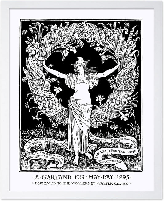 Poster Master Vintage Walter Crane Poster - Retro A Garland for May Day Print - Socialist Art - Gift for Him, Her, Men, Women - Wall Decor for Home, Office, Living Room, 16x20 White Framed