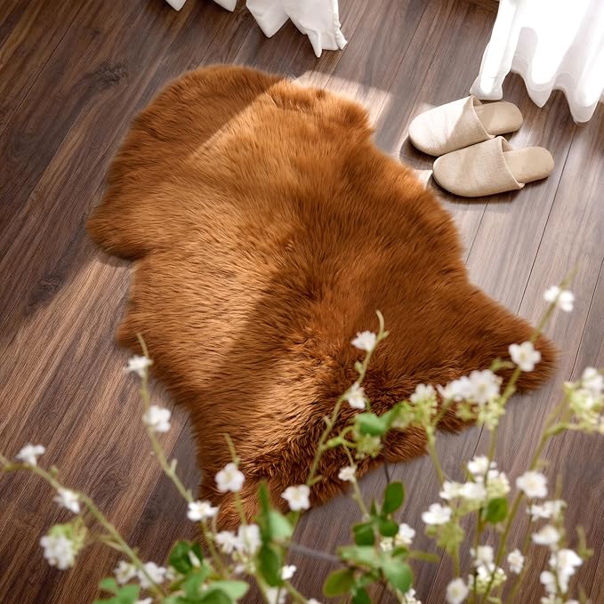 Premium Genuine Sheepskin Area Ruge - Real Wool Fur Shaggy Carpet | Fluffy Soft Natural Lambskin Rug Seat Chair Covers for Couch Sofa Bedroom Living Room(Brown,2×3 Feet Sheepskin)