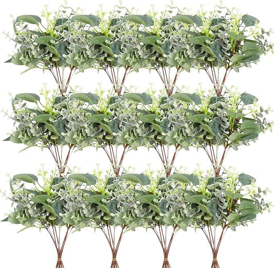 ZeKonan 120 PCS Artificial Eucalyptus Stems Bulk Faux Silver Dollar Leaves for Vase Bouquets Baby Eucalyptus Leaves for Family Wedding Center Flower Arrangement