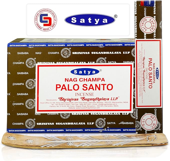 Satya Palo Santo Incense Sticks, Satya sai Baba Insenses 15gmx12 Pack with Raajsee Incense Holder Bundle, Satya Nag Champa Natural Incense