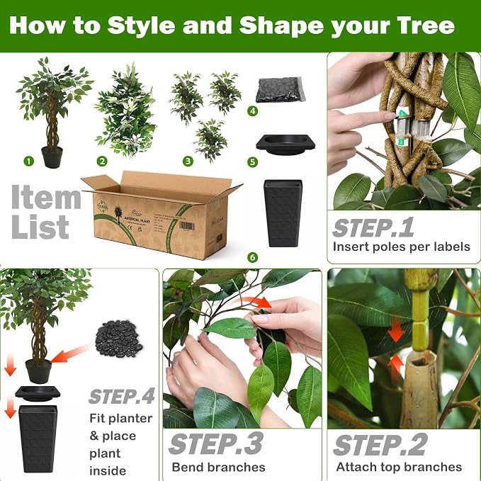 Artificial Ficus Tree 5FT Faux Floor Tree with Planter UV Resistant Potted Fake Silk Plant - Faux Trees Indoor Outdoor Lifelike Fake Ficus Tree for Home, Living Room Bedroom Topiary Tree