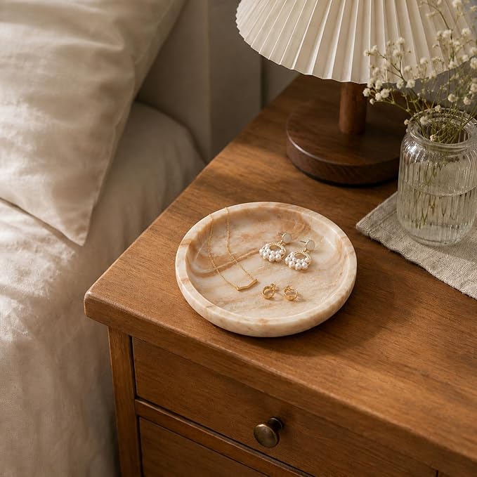 Small Natural Marble Jewelry Tray Key Plate Holder Dish Trinket Decor Catch All Bowl for Ring Earring Stone Gift for Women Daugther,Calacatta Glod,5.5"