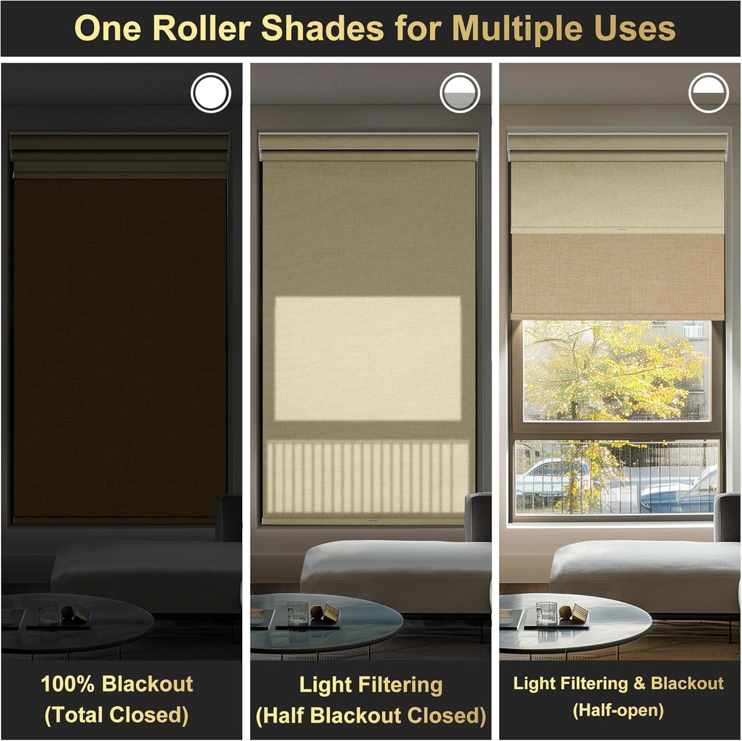 BERISSA Cordless Dual Roller Shades with Cassette Valance,Double Window Shades Blackout and Light Filtering Shades,Day and Night Roller Shades for Home Office Door.Linen Beige.52 W x 64" H