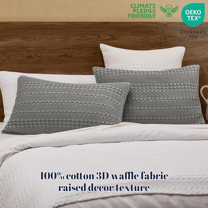 PHF 100% Cotton Waffle Pillow Shams California King Size, 2 Pack 20" x 40" Soft Skin-Friendly Pillowcases, No Filling, Aesthetic Woven and Breathable Waffle Weave Pillow Case Covers for Bed, Dark Grey