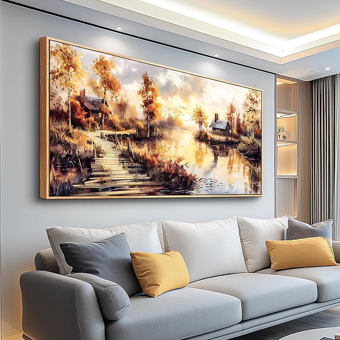 XIGUANGART Large Framed Vintage Wall Art, Cottage Trees Garden Landscape Pictures Wall Decor Paintings, Rustic Farmhouse Canvas Prints Aesthetic Home Decor for Living Room Bedroom Bathroom 30x60 inch