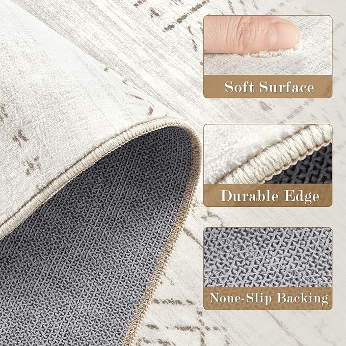 cotiled Hallway 3x12 Runner Rugs: Washable Boho Rugs with Non Slip Backing Large Soft Indoor Stain Resistant Carpet for Living Room Bedroom Farmhouse Dining Room Lightweight Home Decor L Brown/Cream