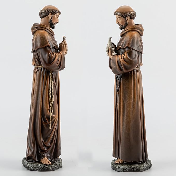 BC Catholic Saint Francis Statue, 10" H St Francis with Dove, Patron Saint of Animals, Catholic Garden Figure, Religious Gift, Devotional Home décor, Renaissance Sculpture Handmade by Buildclassic
