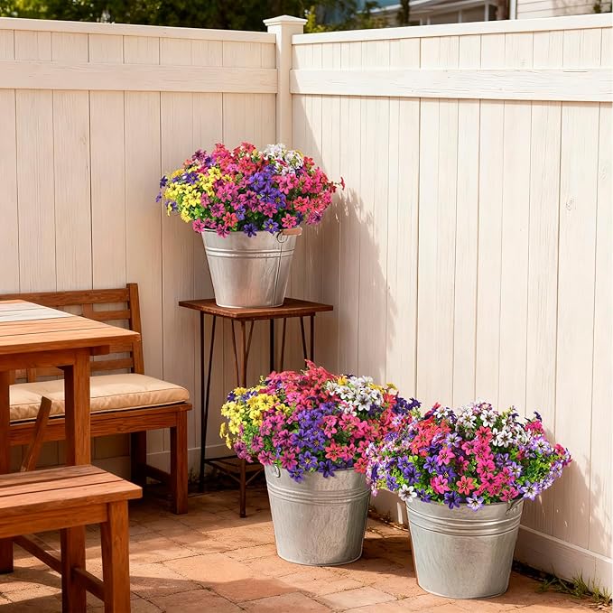 Homsunny Artificial Fake Flowers for Outdoor Spring Decoration, 12 Bundles Faux Plants Silk Daisy Bulk UV Resistant Realistic for Outside Porch Patio Balcony Planter Yard Garden Home Decor(Mixed 2)