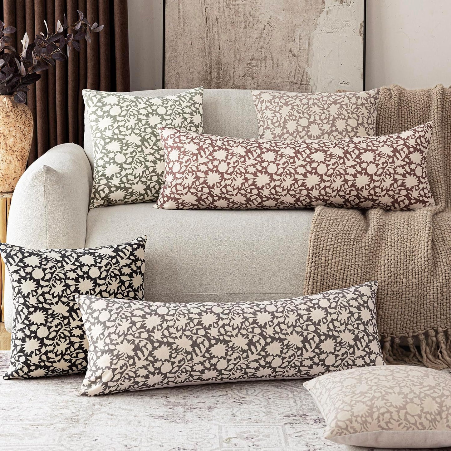 Foindtower Set of 2 Decorative Long Body Lumbar Throw Pillow Covers Accent Farmhouse Cushion Covers Boho Neutral Pillowcase for Couch Sofa Bedroom Living Room Home Decor Outdoor,14×36 Inch,Wine Red