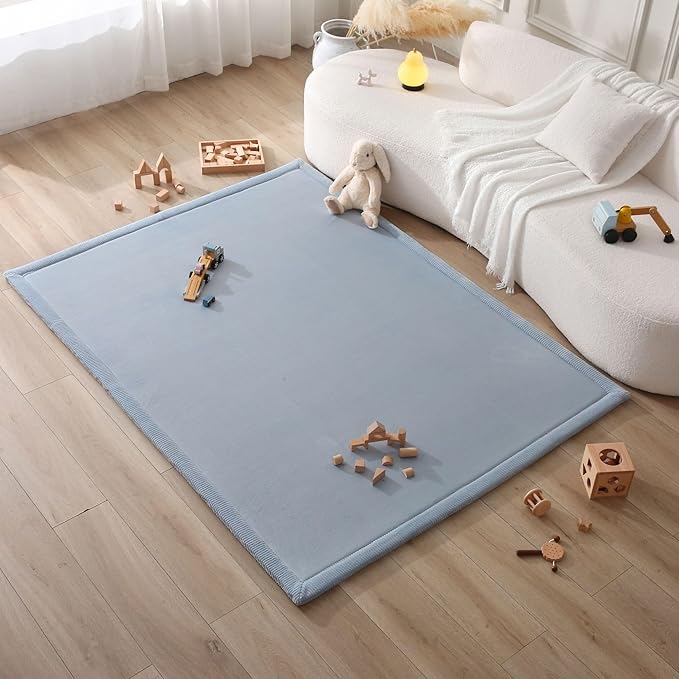 Hakuna Matte CloudSoft Baby Play Mat for Floor 60" x 80" Blue – Coral Velvet Memory Foam Rug for Crawling & Cozy Play – Non-Slip, Water-Resistant, Easy-CareTummy Time Mat, Playmat for Playpen
