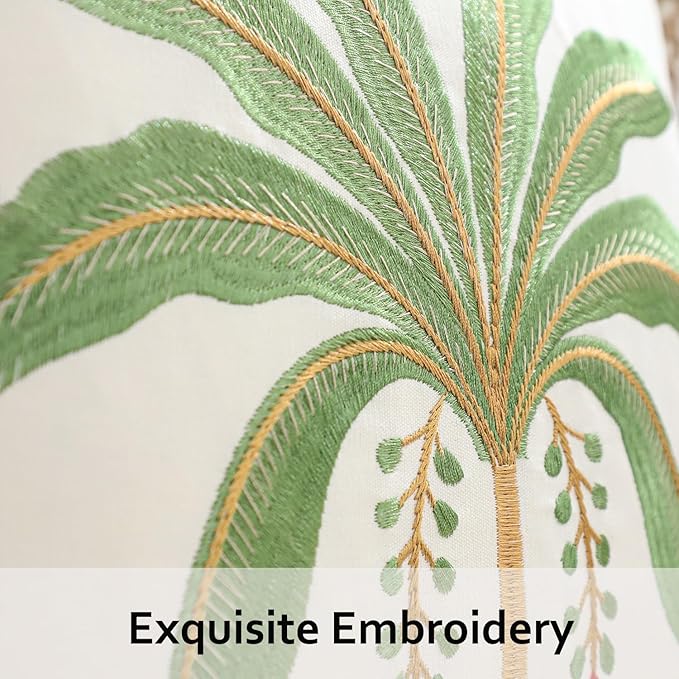Palm Tree Pillow Covers 18x18 Inch Set of 2 Vintage Tropical Embroidered Throw Pillow Covers Outdoor Decorative Cushion Cover Sage Green Square Pillowcase for Spring Summer Home Decor