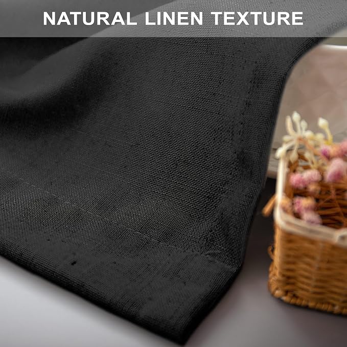 Pitalk Black Linen Sheer Curtains 72 Inch Length for Bedroom Man Cave 2 Panel Back Tab Pocket Light Filtering Semi Privacy Modern Industrial Farmhouse Curtains for Living Room Gothic Decor 52x72 Long