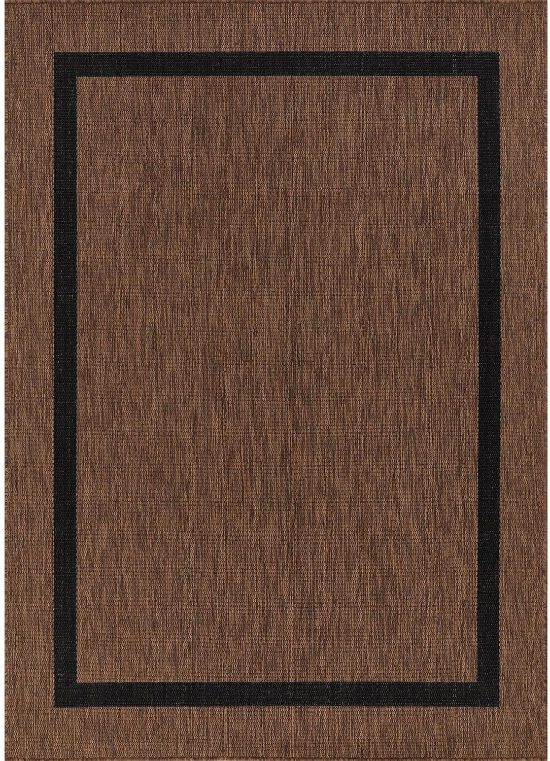 Bordered Outdoor Rug 8x10 Washable Outside Carpet for Indoor Patio Porch Waterproof Easy Cleaning Non Shedding Area Rugs Nut Brown - Black 8 x 10