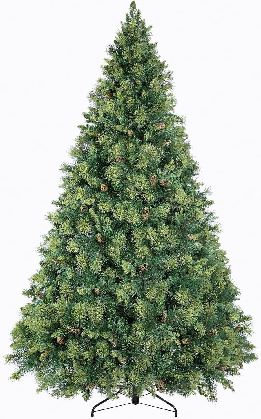 Naomi Home Vail 7.5ft Prelit Artificial Christmas Tree with Pine Cones, Foot Pedal, 1556 Branch Tips, 750 Warm Lights and Metal Stand, 61" Wide Realistic Traditional Christmas Tree with Lights