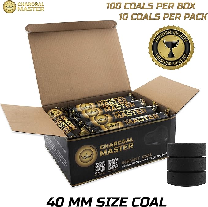 Coal Instant Light - Incense Charcoal Disks - Set of 100 Tablets - 40 mm Quick Light Briquettes - Natural, Slow Burn and Low Smoke (100)