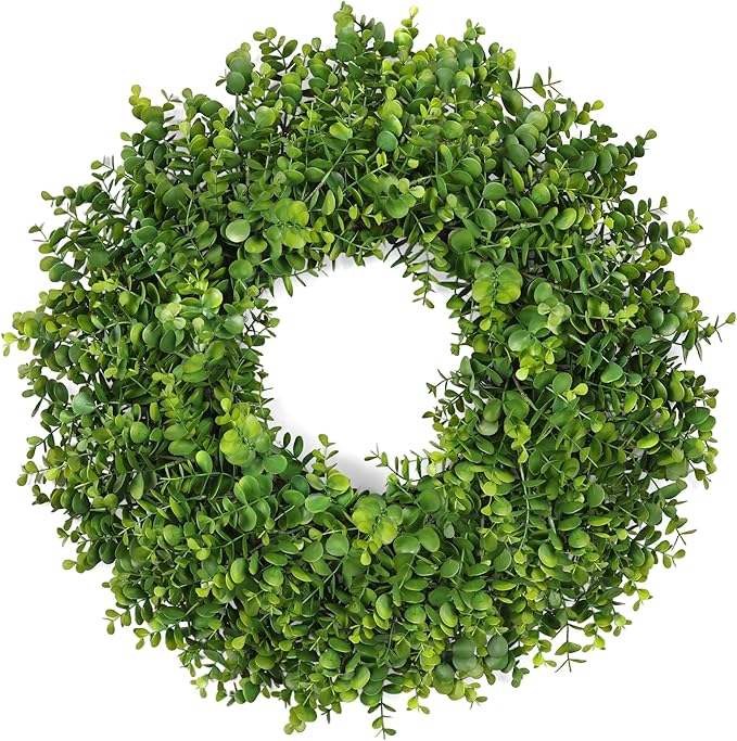 26 Inch Large Greenery Eucalyptus Boxwood Wreaths Artificial Easter Summer Spring Wreaths for Front Door Outdoor All Season Spring Decorations for Home Porch Room Window Wall Farmhouse Decor(Green)
