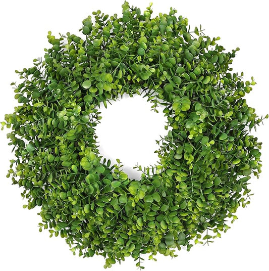 26 Inch Large Greenery Eucalyptus Boxwood Wreaths Artificial Easter Summer Spring Wreaths for Front Door Outdoor All Season Spring Decorations for Home Porch Room Window Wall Farmhouse Decor(Green)
