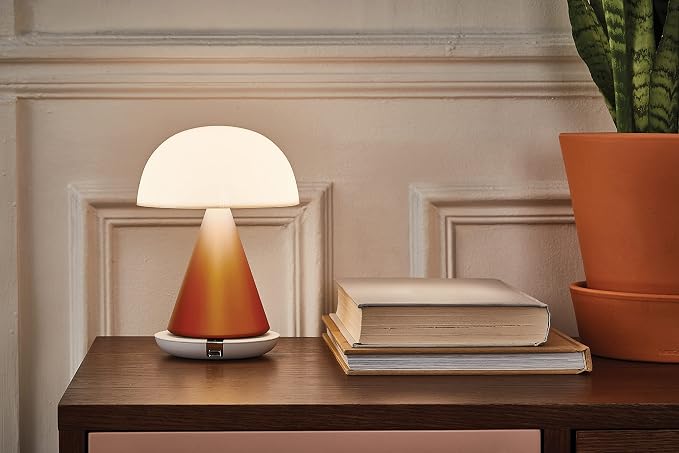 Lexon Mina L Mushroom Lamp - 9 LED Color Table Lamp for Bedrooms, Living Room & Office - Cordless, Rechargeable with 24h Light & Dimmer, Aluminum, Large - Orange