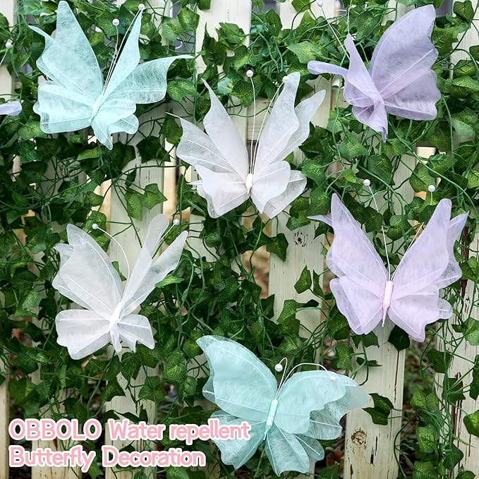 3D Hanging Butterfly Decorations, Butterfly Birthday Party Decorations, 6 Pcs Water-Repellent Paper Butterfly Hanging Decorations for Girls, Women, Flower Garden Party Décor