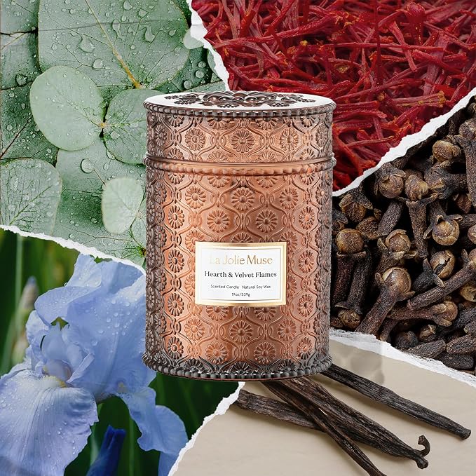 LA JOLIE MUSE Hearth & Velvet Flames Scented Candle for Home, 19 oz Soy Wax | Fireside Candle, Christmas Winter Festive Decoration, Luxury Red Jar Candle, Clean Non Toxic, Gift for Women & Men, Wood Wick