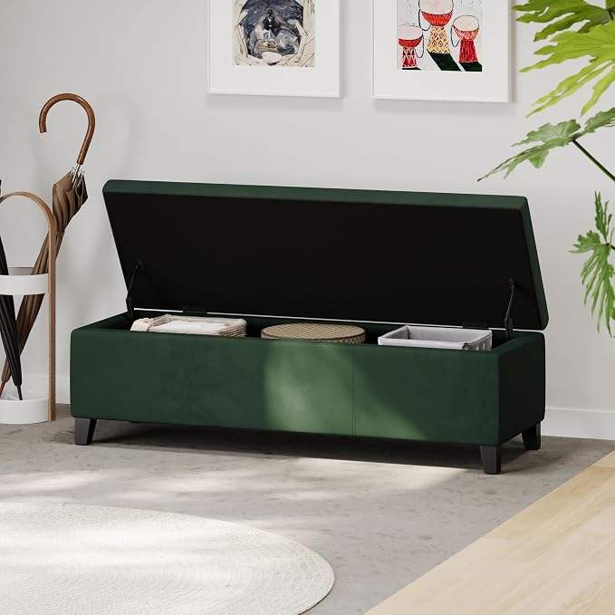 Christopher Knight Home Glouster Upholstered Storage Ottoman Bench, Forest Green Velvet, Matte Black