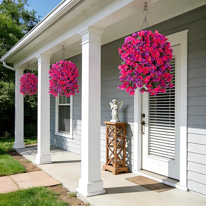3 pcs Fake Bougainvillea Artificial Hanging Flowers Basket for Outdoors Decoration Faux Hanging Flowers Plants for Outdoor Planters Silk Bougainvillea Vines for Front Door Porch Patio Garden