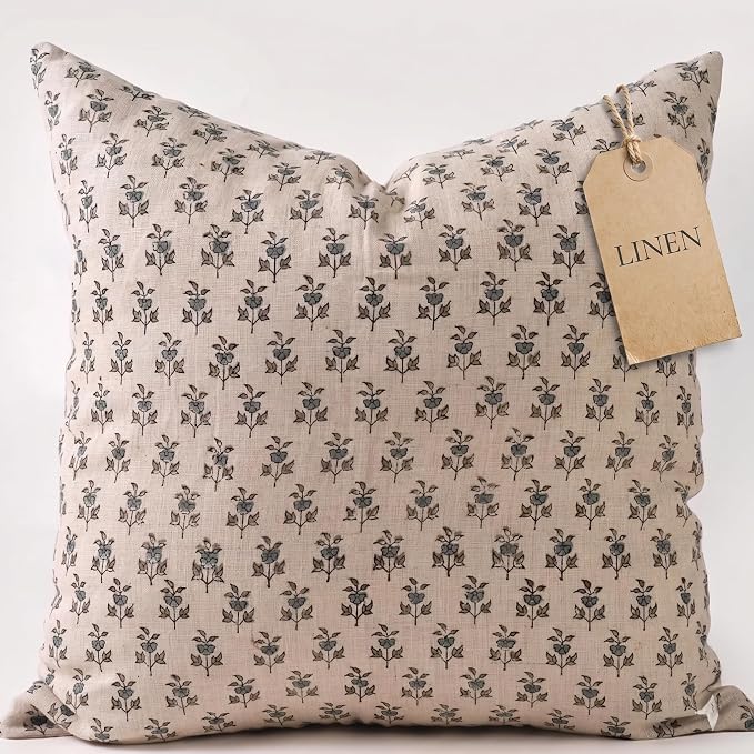 Linen Throw Pillow Covers 20x20 inch Soft sage and Blue Decorative Pillow Covers for Living Room, Bedroom