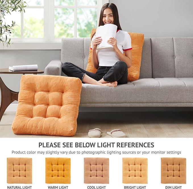 Degrees of Comfort Floor Cushion 6 Pack for Meditation, Office & Lounge – Corduroy Soft Seating Set, 22 Inch, High-Density Foam, Square Shape, Yellow
