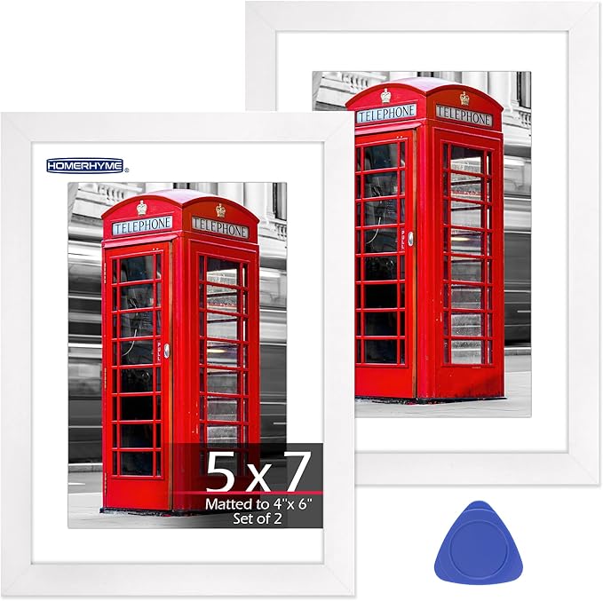 5x7 Picture Frame Set of 2, White Photo Frames for Gallery Wall Mounting or Table Display, Display Pictures 4x6 with Mat or 5x7 Without, Poster Frames with Plexiglass for Home Office Decor