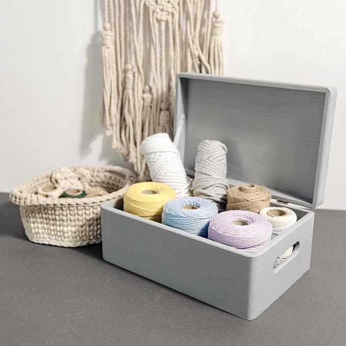 Creative Deco Large Gray Wooden Box Storage with Hinged Lid | 11.8x7.87x5.51in (+-0.5) | Keepsake with Handles | Gift Box for Tool Dog Toy Shoes Kitchen Storage | Wood Keepsake Chest Trunk