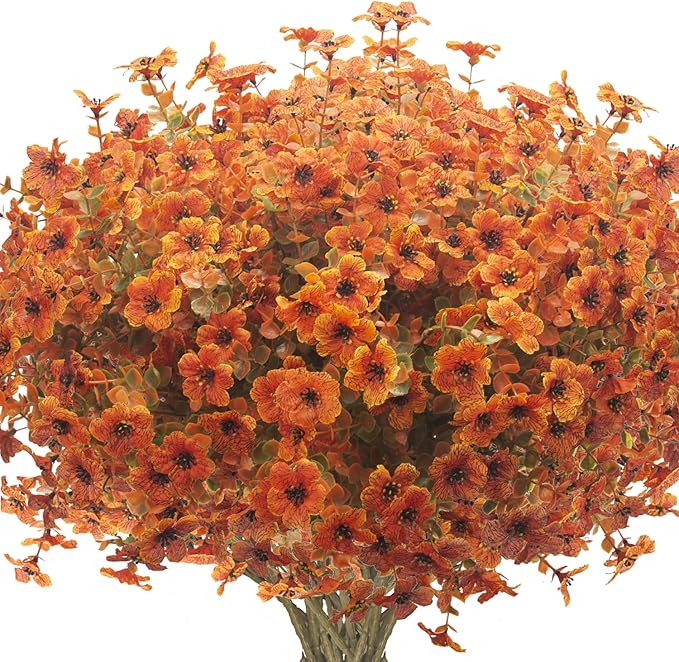 Grunyia 16 Bundles Artificial Fall Flowers for Outdoors Fake Plants UV Resistant Plastic Plants Shrubs Bushes for Home Fall Front Door Porch Garden Autumn Decor (Fall Red)