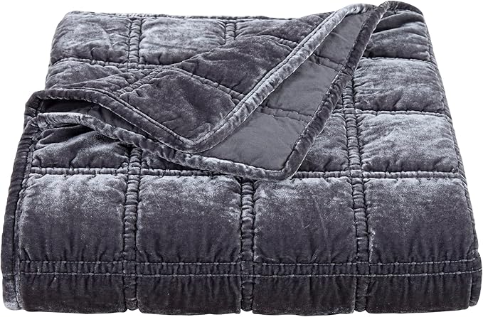 HiEnd Accents Stella Faux Silk Velvet Throw Blanket Gray Slate, 50x60 inch, Double Stitch Plush Soft Cozy Blankets, Luxury Decorative Throws for Couch, Bed, Sofa, Chair
