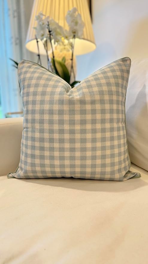 Jillien Harbor “The Charlie” Decorative Pillow Cover – Blue and White Accent Pillow Cover with Gingham-Inspired Design – Grandmillennial Home Decor, 20" x 20"