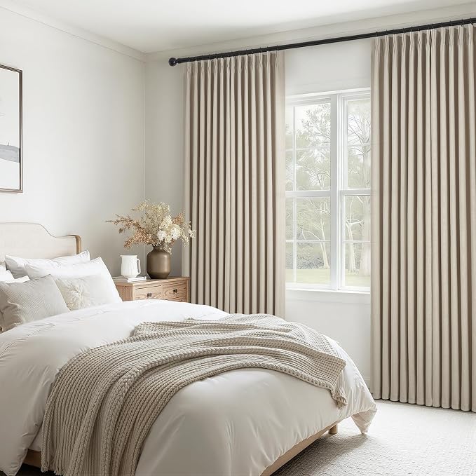 Greige Linen Sheer Curtains 92 Inches Long for Living Room 2 Panels Back Tab Pinch Pleated Drapes with Hooks Rings Viral Light Filtering Burlap Farmhouse Ceiling Custom Made Memory Trained Curtain