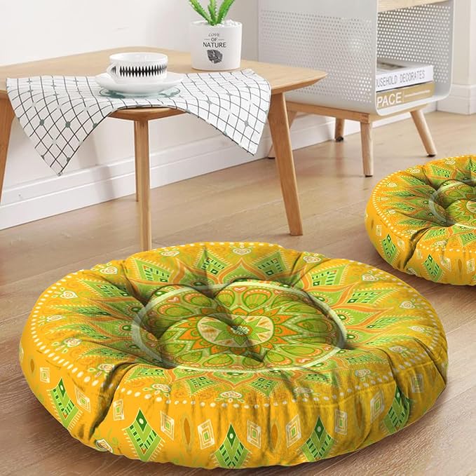 Mandala Meditation Cushion, Boho Meditation Mat, Meditation Pillows for Sitting on Floor, Cushions for Sitting in Home and Outdoor, Round Floor Pillows Cushion Seating for Yoga Accessories 22'' X 22''
