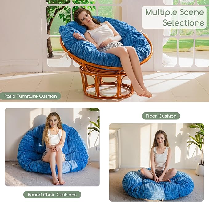 HIGOGOGO Papasan Chair Cushion with Corduroy Cover (Without Chair), 48 x 48 Inch Supportive Cushion, Overstuffed Chair Cushion,Navy