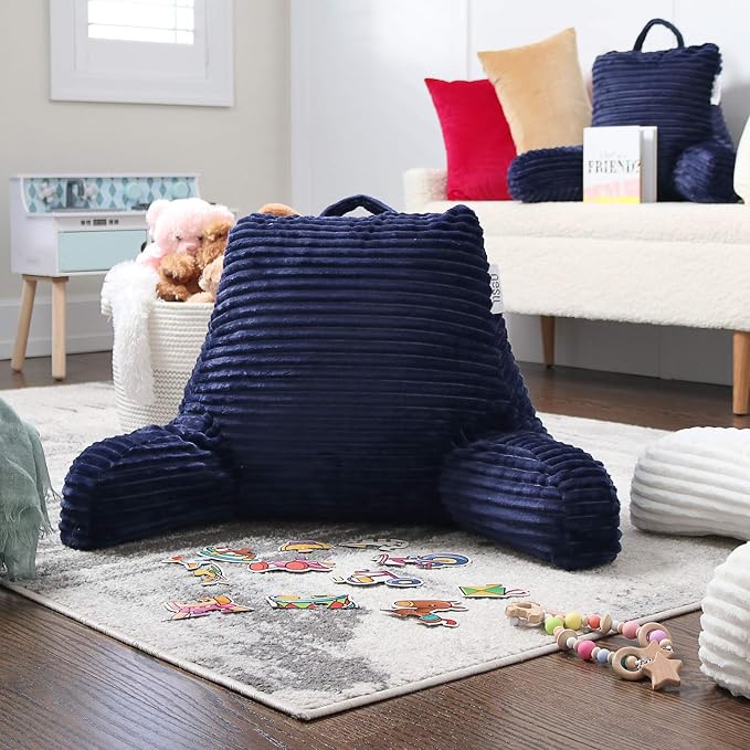 Hearth & Harbor Reading Pillow for Bed Adult – Back Pillow for Sitting in Bed, Standard Bed Pillows for Sitting Up in Bed, Foam Bed Chair Pillow, Navy Bed Rest Pillow