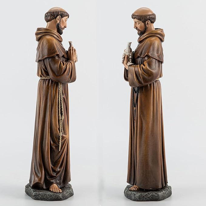 BC Catholic Saint Francis of Assisi Statue, 14.5" H St Francis Patron Saint of Animals, Garden Figure, Religious Gift, Inspirational Home décor, Renaissance Sculpture Handmade by Buildclassic