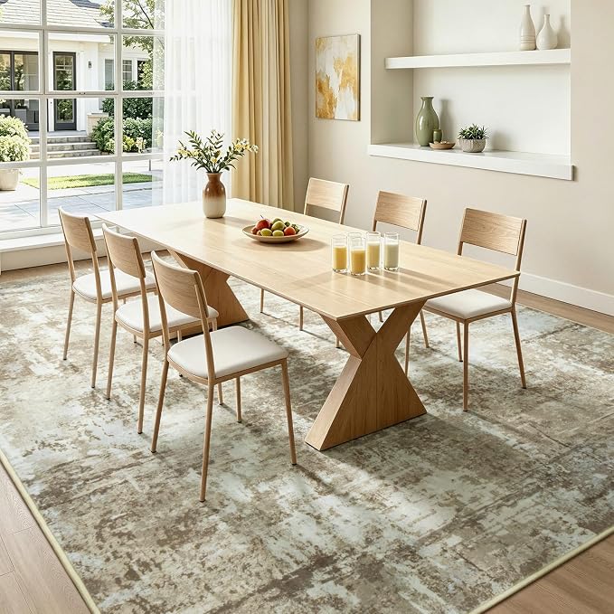 Rugflix 5x7 Area Rugs for Living Room, Washable Large Rug Stain-Resistant Low Pile, Modern Carpet for Dining Room Home Office Kid Room Nursery Bedroom, Brown
