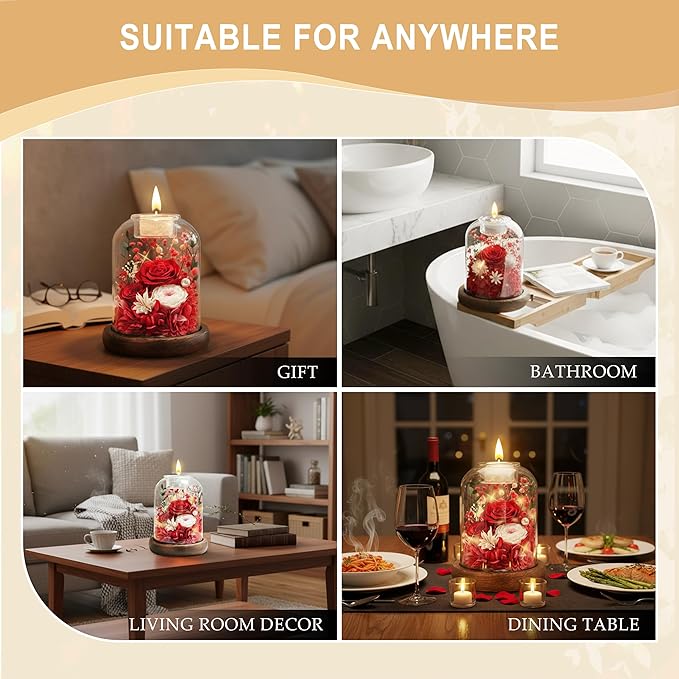 Gifts for Mom, Preserved Rose Flowers in Glass Dome, Forever Flowers for Delivery, Eternal Rose, Birthday Gifts for Women, Mothers Day for Grandma, Wife, Daughter, Anniversary(Red)