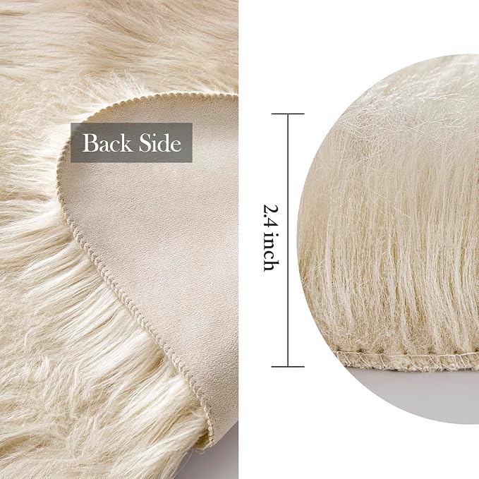 MIULEE Luxury Super Soft Fluffy Area Rug Faux Fur Sheepskin Rug Decorative Plush Shaggy Carpet for Bedside Sofa Floor 2 x 6 Feet, Beige