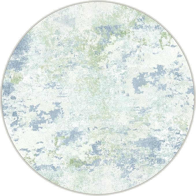 BEIMO Round Rugs 5FT for Living Room Bedroom, Modern Abstract Machine Washable Rug, Large Soft Low Pile Indoor Floor Carpet with Non Slip Backing for Dining Room, Blue Green Ivory