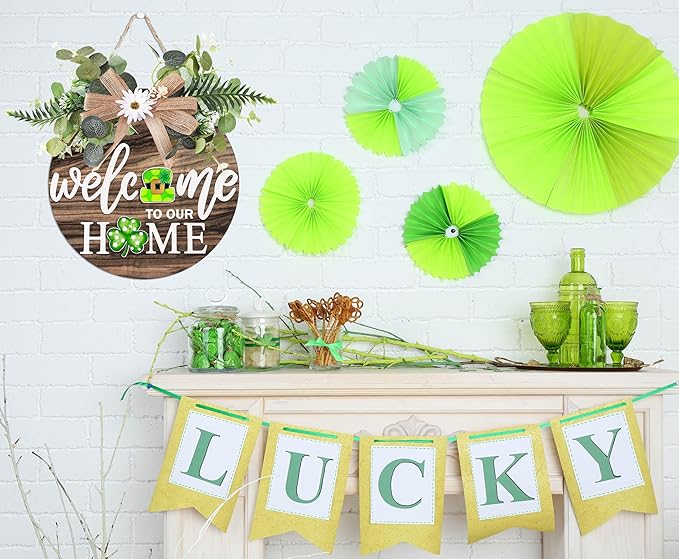Interchangeable Welcome Sign for Front Door with 4 Seasonal Wreaths 21 Changeable Icons, Farmhouse Rustic Outdoor Welcome Signs Porch, Spring Winter Fall Decorations for Home House Warming Gifts