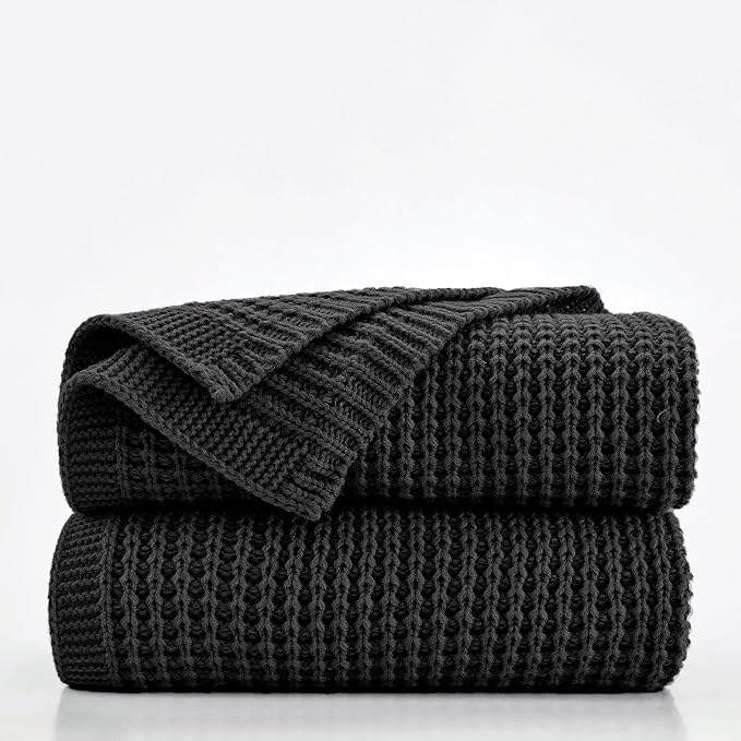 Douceur Black Throw Blanket for Bed, Soft Chunky Cable Knit Throw Blanket, Classic Fisherman's Rib Stitch Pattern Throw for Living Room Gift, 60"X80"