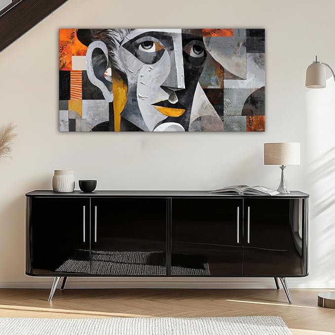 YDYSUNE Abstract Wall Art - geometric male portrait picture cubism Modern painting,face art canvas wall decor,grey artwork for living room,office Ready to Hang 20×40INCHS