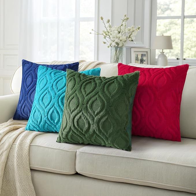 decorUhome Summer Throw Pillow Covers 24x24 Inch Set of 2, Soft Plush Faux Wool Turquoise Solid Couch Pillow Covers, Accent Euro Sham Farmhouse Neutral Square Pillow Cases for Sofa Bed Living Room