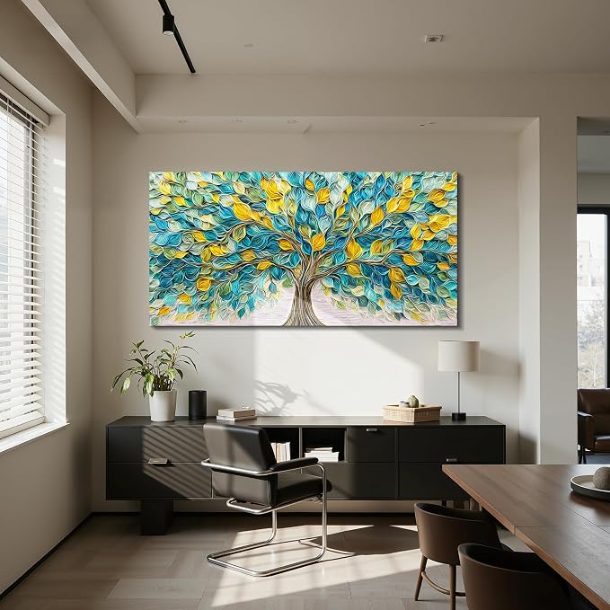 imjiayu Extra Large Wall Art, Tree of Life Wall Art, Abstract Art Wall Decor, Green Tree Leaf Prints, Art Nouveau Modern Decor, Nature Plant Paintings for Living Room Dining Room Office 29"x57"