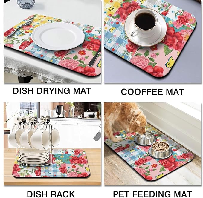 Fun Coffee Mat 23inx15in,Coffee Bar Mat for Countertops,Absorbent Hide Stain Anti-Slip Coffee Bar Accessories Fit Under Coffee Machine Mat,dish Drying Mats for Kitchen